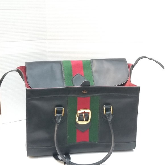 Auth Vintage Gucci Web Rare UNISEX Boston Carryall weekender mini luggage XL bag - Picture 14 of 16